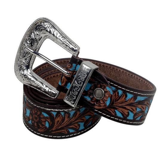 TURQUOISE HAND-TOOLED LEATHER BELT by MYRA BAG®