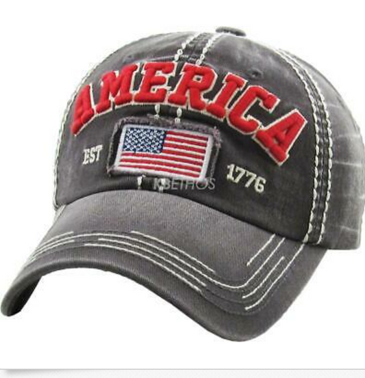 AMERICA DISTRESSED BASEBALL HAT (DARK GRAY)