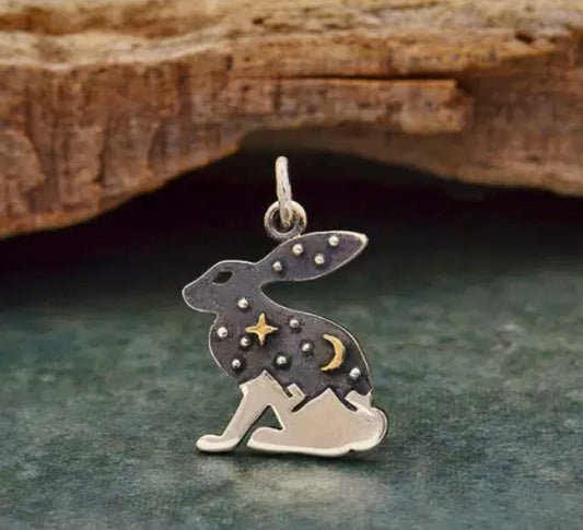 STERLING SILVER HARE CHARM WITH BRONZE STAR & MOON by NINA DESIGNS®