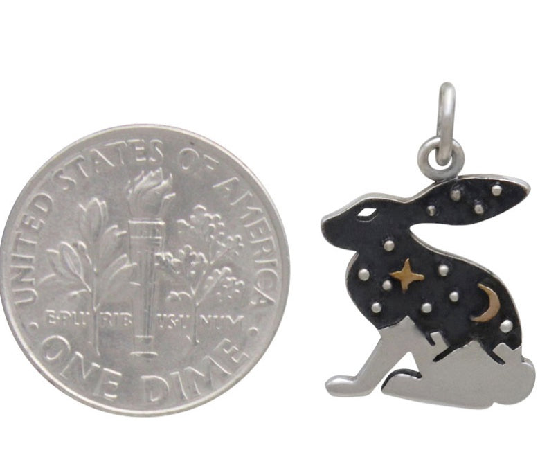 STERLING SILVER HARE CHARM WITH BRONZE STAR & MOON by NINA DESIGNS®